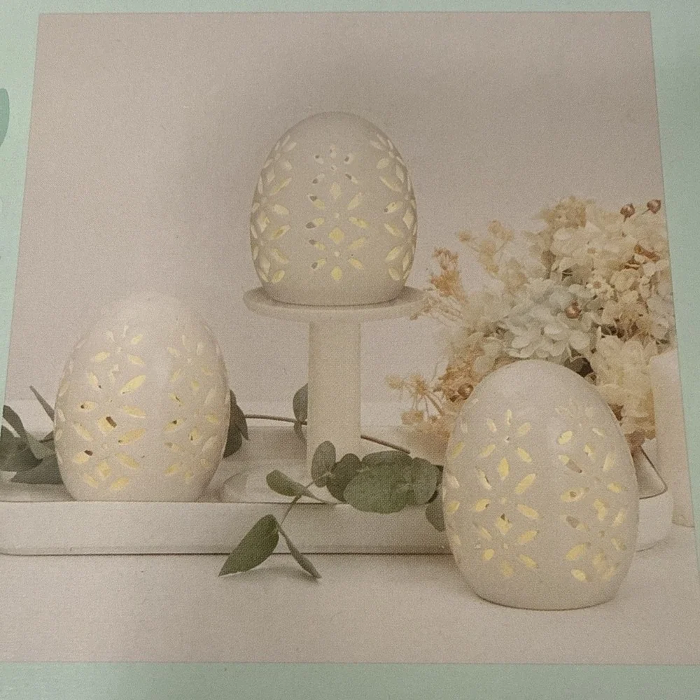 Kirkton House Farmhouse Decor LED Light Up Ceramic‎ Easter Eggs SET OF 3